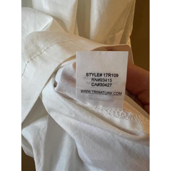 Trina Turk White Floral Embroidery 3/4 Sleeve Split Neckline Tunic Blouse Medium - Picture 7 of 12